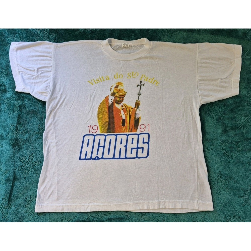 Vintage Pope John Paul II 1991 T-Shirt Men's Medium Visit Catholic Portugal 90s
